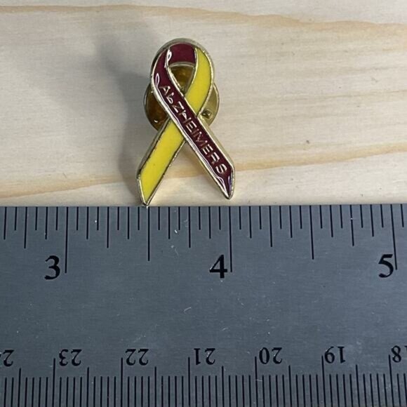 Alzheimers Awareness Yellow & Burgundy Ribbon Lapel Pin - Picture 3 of 5